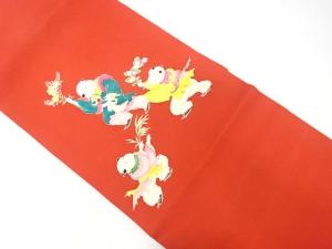 塩瀬　手描き　唐子模様　名古屋帯
